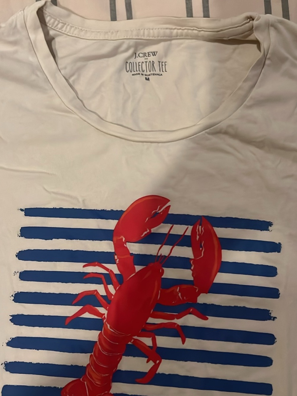 J. Crew White Short Sleeve Tee with Red Lobster and Blue Stripes